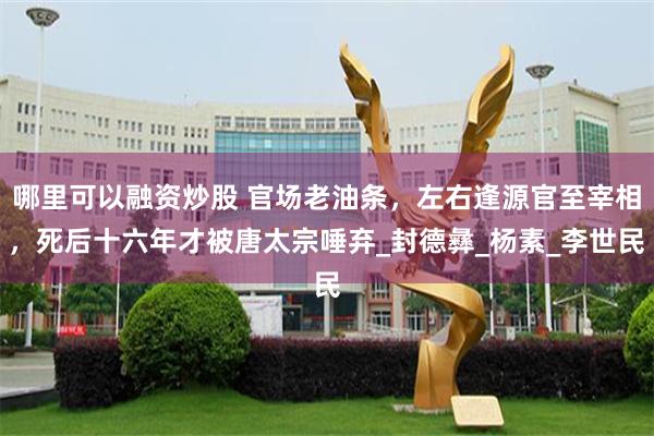 哪里可以融资炒股 官场老油条，左右逢源官至宰相，死后十六年才被唐太宗唾弃_封德彝_杨素_李世民