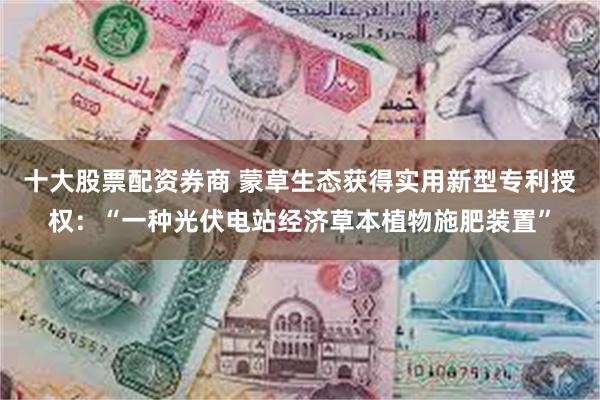 十大股票配资券商 蒙草生态获得实用新型专利授权：“一种光伏电站经济草本植物施肥装置”